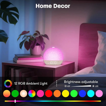 Reloj Despertador Simulador de Amanecer con 30 Sonidos, Luz RGB Regulable y Ayuda para Dormir