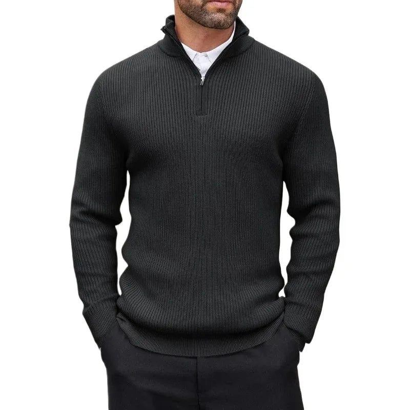 Pullover Quarter Zip para Hombre – Cuello Mock, Manga Larga, Abrigo Casual de Invierno