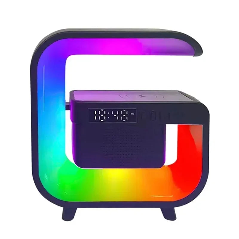 Cargador Inalámbrico Multifunción con Altavoz Bluetooth 5.0 – FM, RGB y Luz Nocturna para iPhone y Samsung