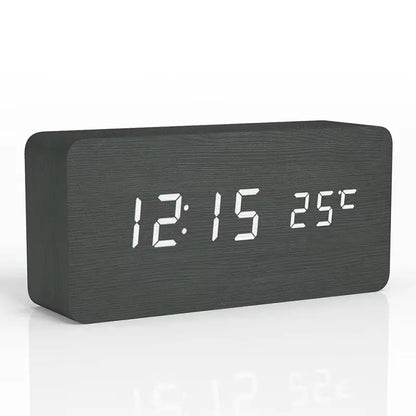 Reloj Despertador Digital de Madera con Temperatura – Decoración para Dormitorio y Oficina