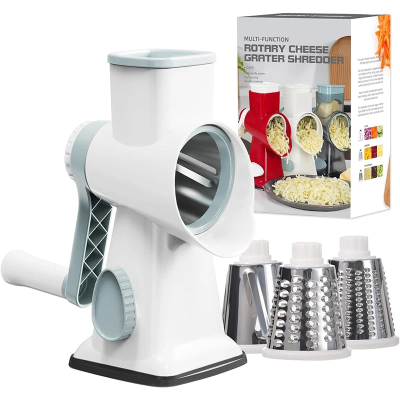 Rallador Giratorio Multifunción 3 en 1 – Cortador de Verduras, Queso y Frutos Secos