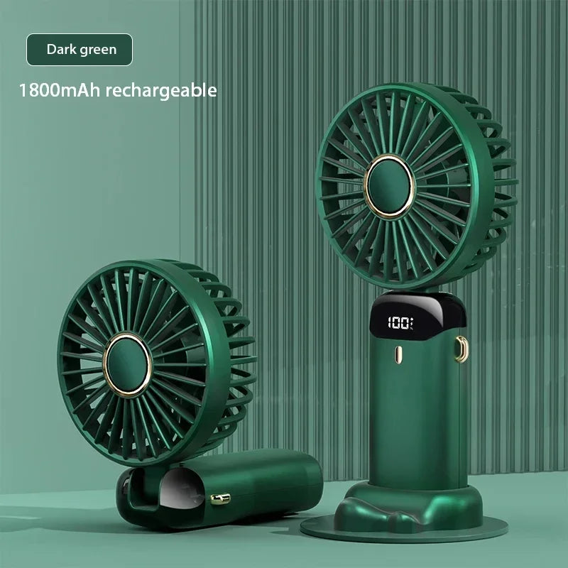 Ventilador Portátil Recargable USB 1800mAh | 5 Velocidades, Pantalla LED, Soporte para Celular y Colgante para Cuello