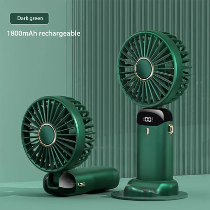Ventilador Portátil Recargable USB 1800mAh | 5 Velocidades, Pantalla LED, Soporte para Celular y Colgante para Cuello