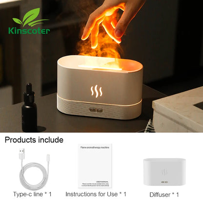 Difusor de Aromas Kinscoter con Humidificador Ultrasónico y Lámpara de Llama LED – Aceites Esenciales