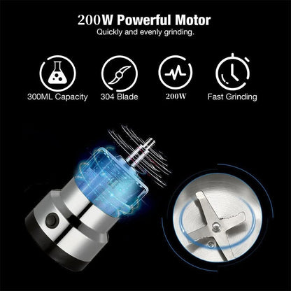 Molinillo Eléctrico Multifuncional con Cuchilla de 4 Filos – Café, Cereales, Nueces y Especias
