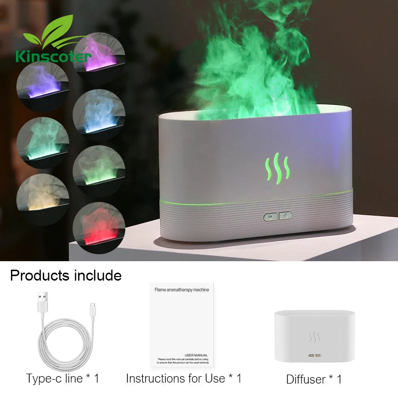 Difusor de Aromas Kinscoter con Humidificador Ultrasónico y Lámpara de Llama LED – Aceites Esenciales