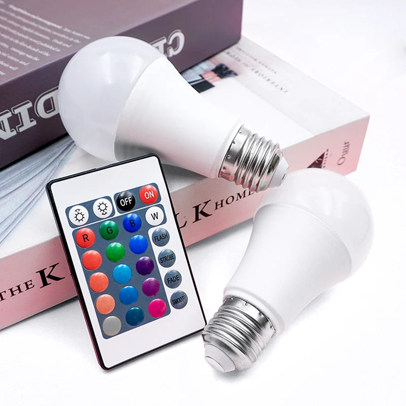 Bombilla LED RGB E27 con Control Remoto – 7W, 16 Colores, Regulable, AC220V