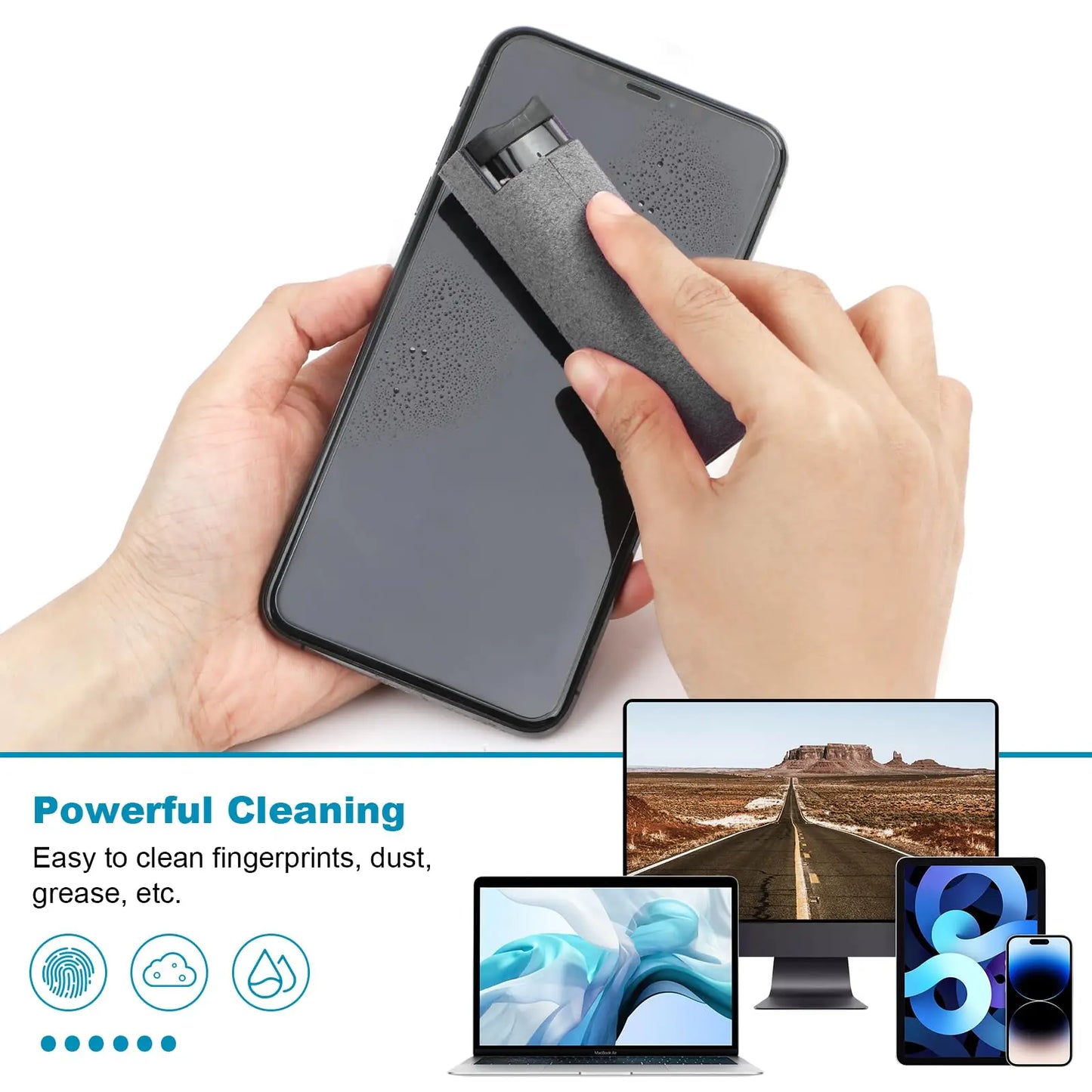 Limpiador de Pantalla 2 en 1 con Spray Portátil y Paño de Microfibra para Móvil, Tablet y Vidrio