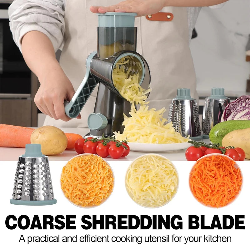 Rallador Giratorio Multifunción 3 en 1 – Cortador de Verduras, Queso y Frutos Secos