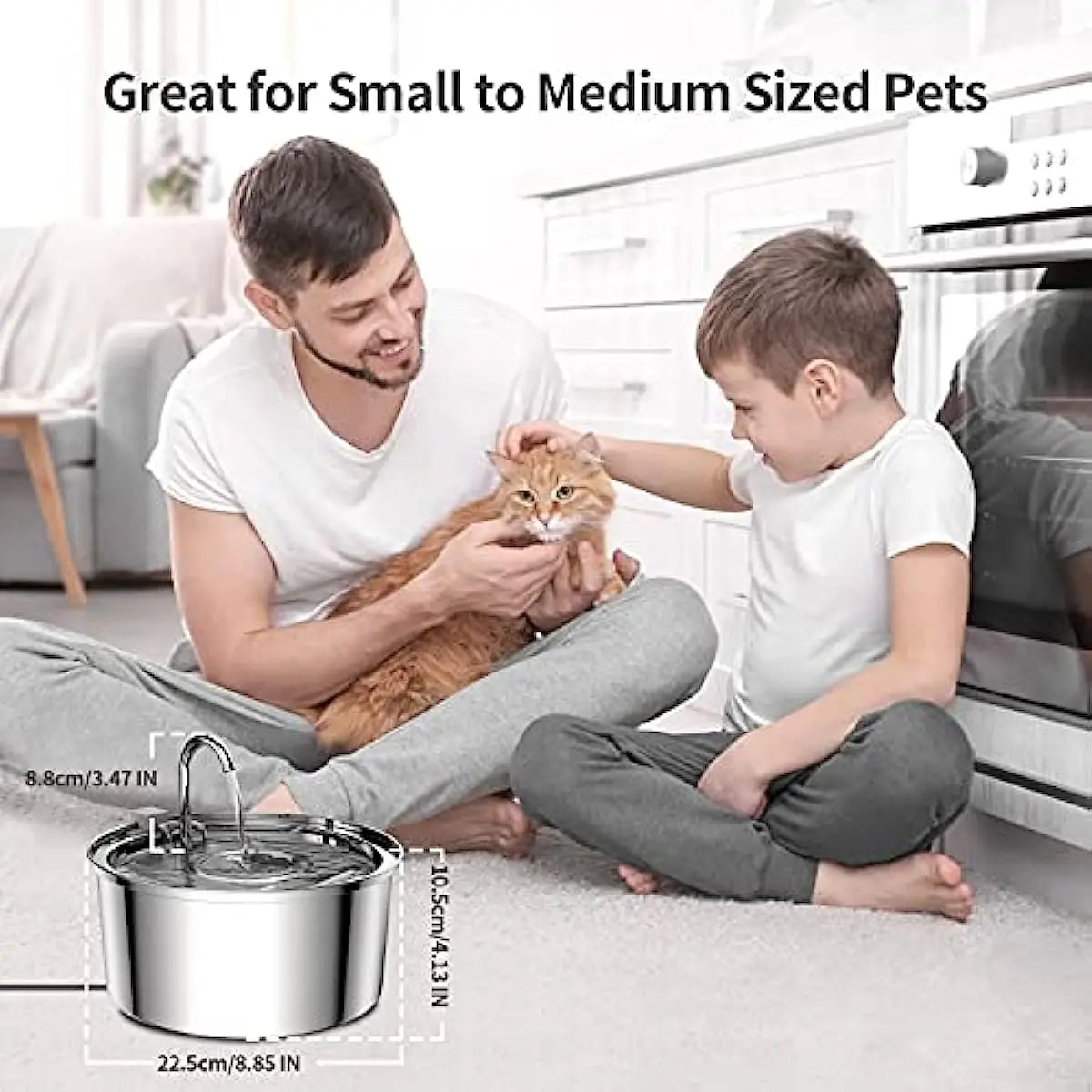 Fuente de Agua para Mascotas de Acero Inoxidable con Bomba USB Ultrasilenciosa – Gatos y Perros