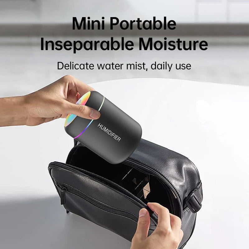 Humidificador de Aire Mini de 180 ml USB Eléctrico – Difusor de Aromas y Aceites Esenciales, Purificador de Aire con Niebla Aromática y Luz LED para Auto, Hogar y Dormitorio.