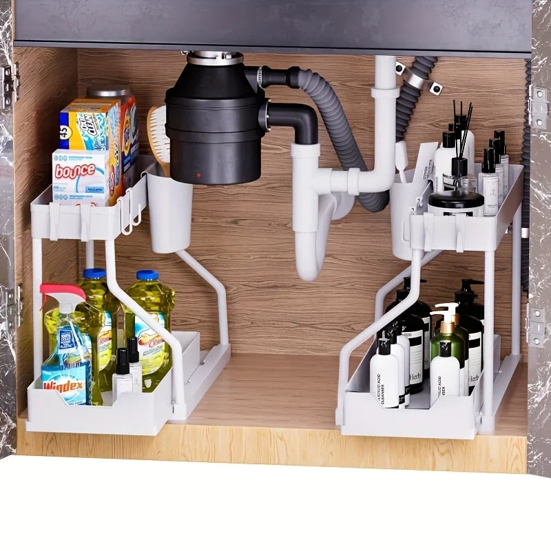 Organizador Bajo la Pileta 2 Niveles con Cajón Deslizante – Gran Capacidad para Cocina y Baño