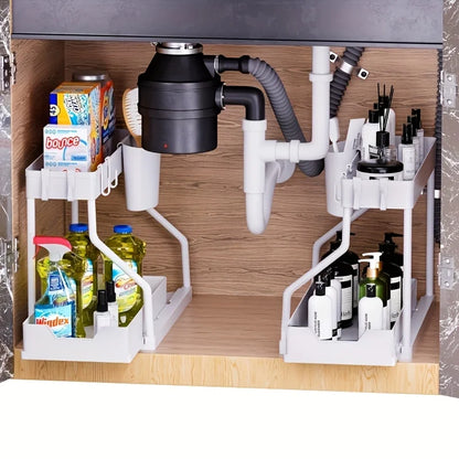 Organizador Bajo la Pileta 2 Niveles con Cajón Deslizante – Gran Capacidad para Cocina y Baño