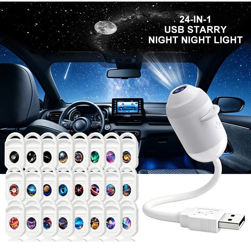 Proyector USB Cielo Estrellado 360° – Lámpara Galaxy Ambiente para Auto y Dormitorio