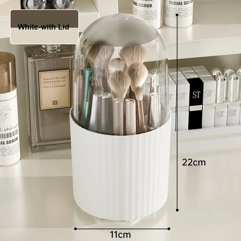 Caja Organizadora de Pinceles de Maquillaje Giratoria 360° – Porta Lápices Labiales y Cosméticos de Escritorio