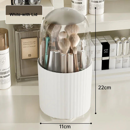 Caja Organizadora de Pinceles de Maquillaje Giratoria 360° – Porta Lápices Labiales y Cosméticos de Escritorio
