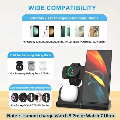 Estación de Carga Inalámbrica 3 en 1 – Carga Rápida para Samsung Galaxy, Watch y Buds