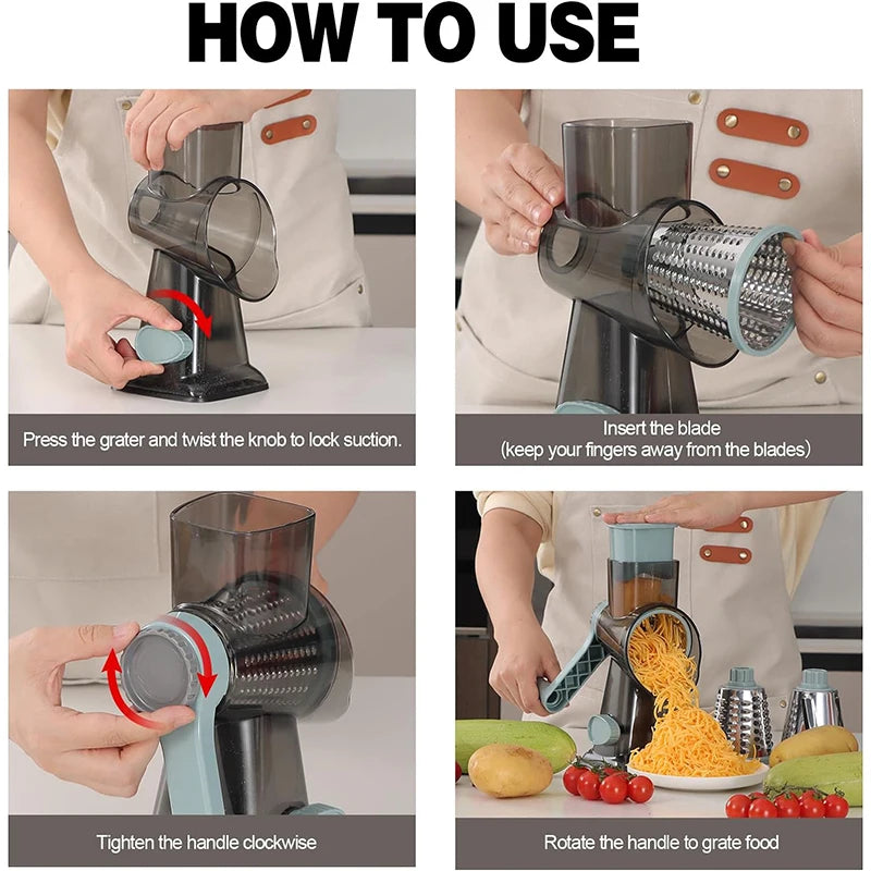 Rallador Giratorio Multifunción 3 en 1 – Cortador de Verduras, Queso y Frutos Secos