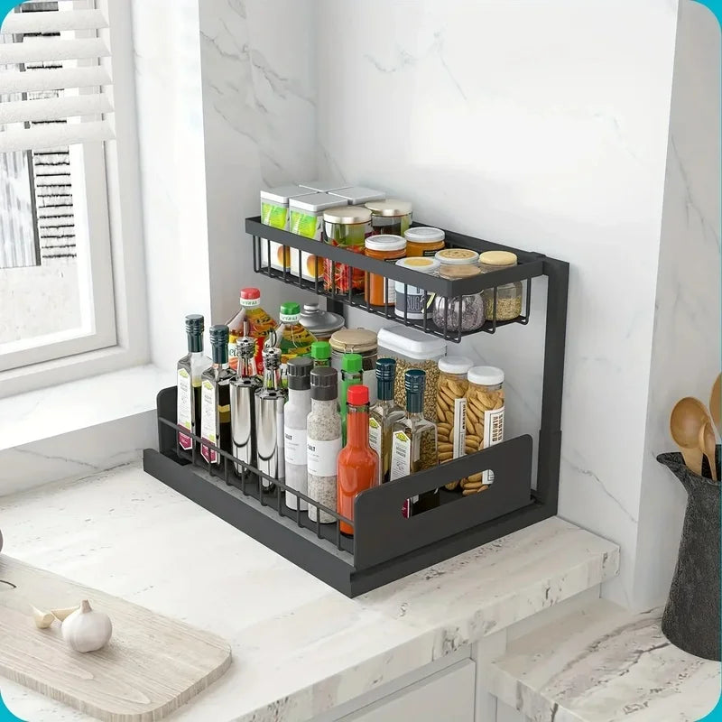 Estante Bajo la Pileta Deslizante 2 Capas – Organizador Práctico para Cocina y Baño