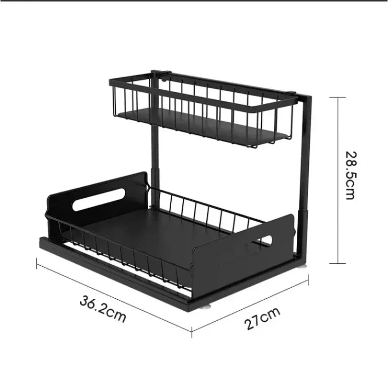 Estante Bajo la Pileta Deslizante 2 Capas – Organizador Práctico para Cocina y Baño