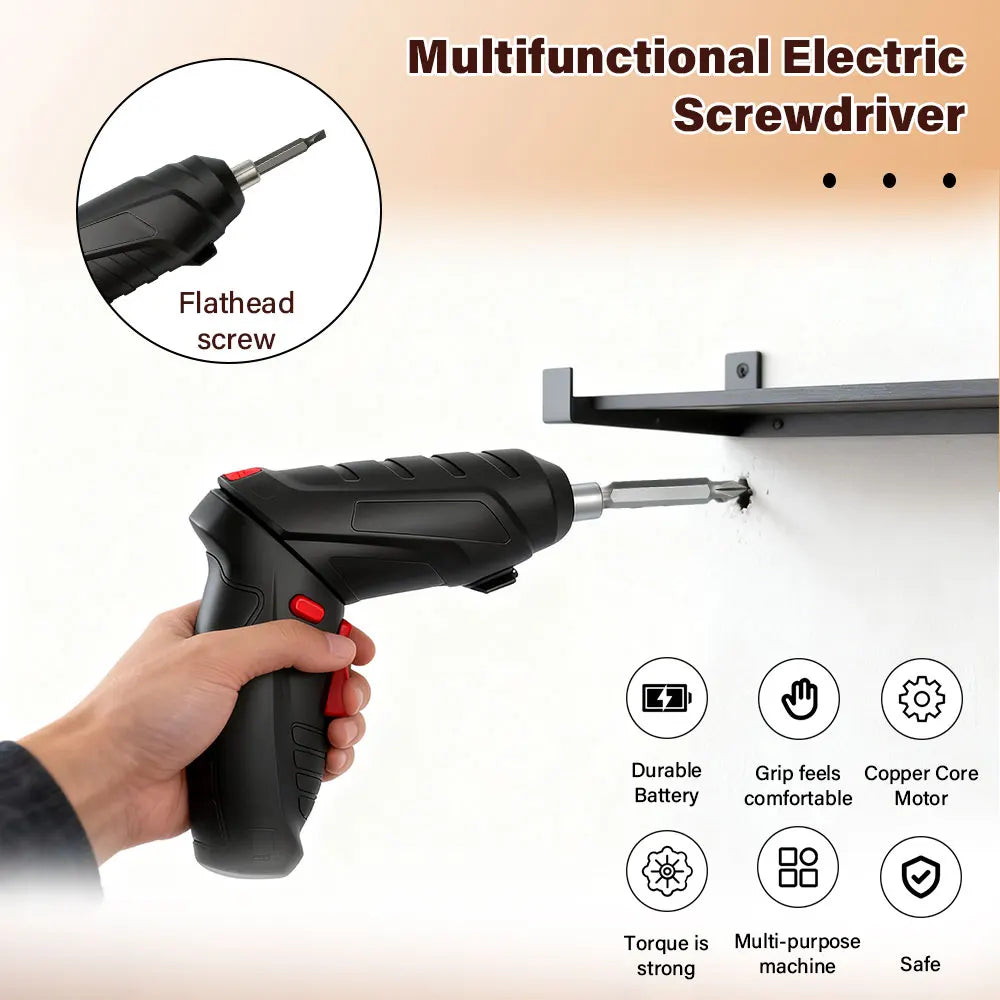 Destornillador Eléctrico Inalámbrico 3.6V con Kit de 47 Accesorios — Recargable y Multifunción
