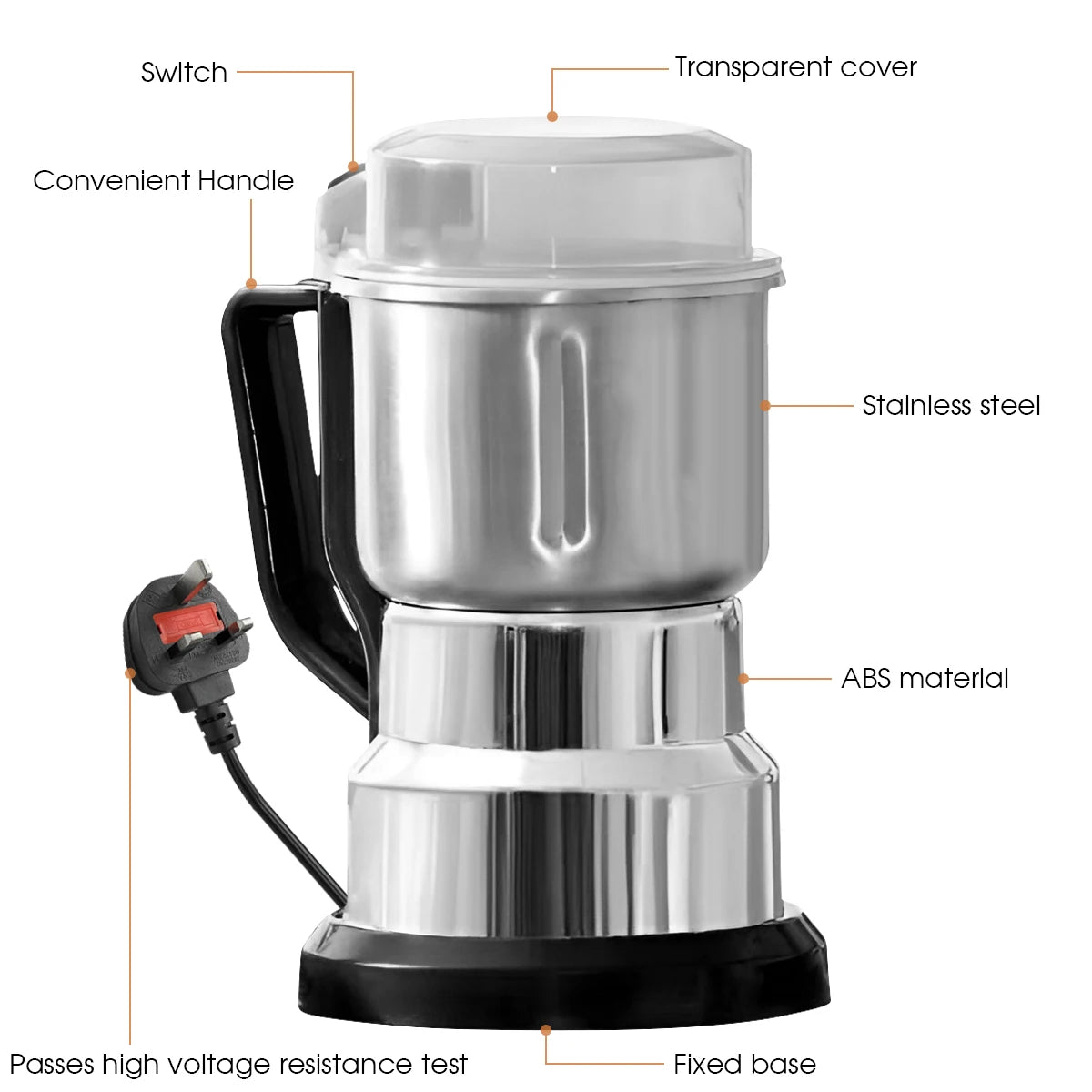 Procesador de Alimentos Eléctrico Multifunción 500ml 200W – Molinillo para Café, Granos y Especias con 4 Cuchillas