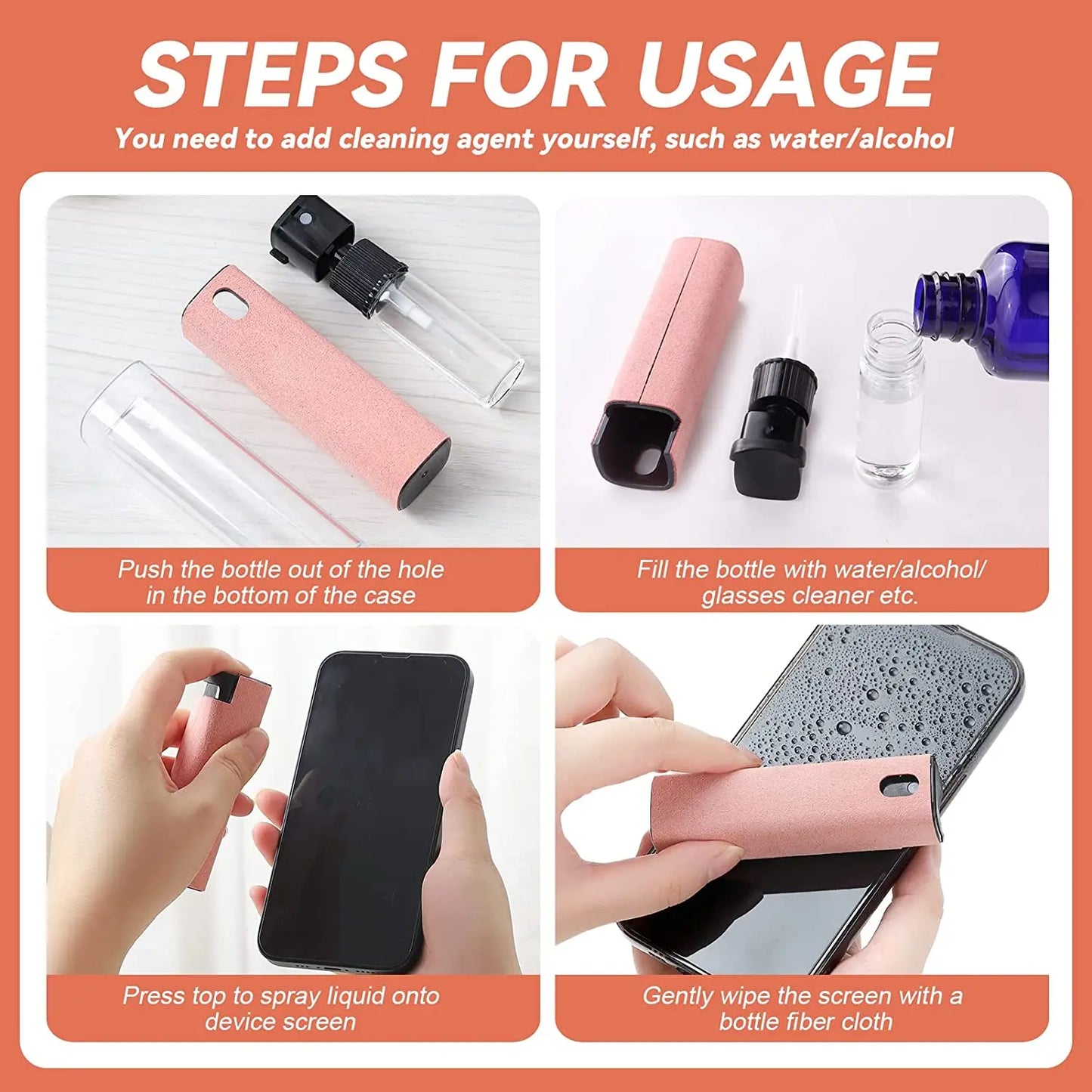 Kit Limpiador de Pantalla 2 en 1 con Spray Portátil y Paño de Microfibra para Apple Watch, iPhone, PC y Laptops