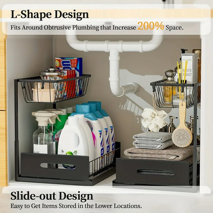 Organizador Metálico Bajo la Pileta con Cajón Deslizante – Estante de Almacenamiento para Cocina