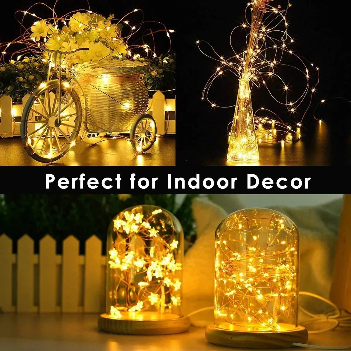 Luces LED de Cobre 100/200 LEDs con Control Remoto – 8 Modos, USB, Decoración Navideña