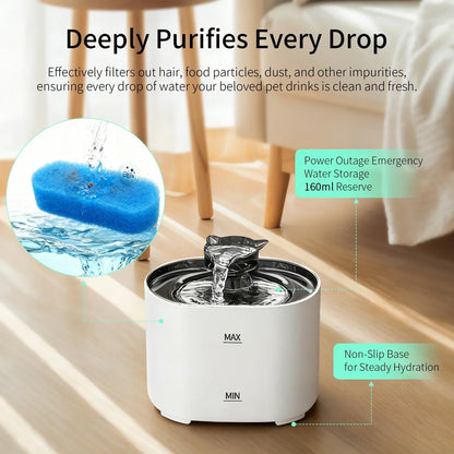 Dispensador de Agua Eléctrico Silencioso para Mascotas 2.2L USB con Filtro – Fuente Automática para Gatos