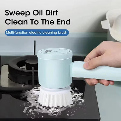 Cepillo Mágico Inalámbrico Giratorio Recargable con 5 Cabezales para Limpieza Profunda de Baño, Cocina y Juntas