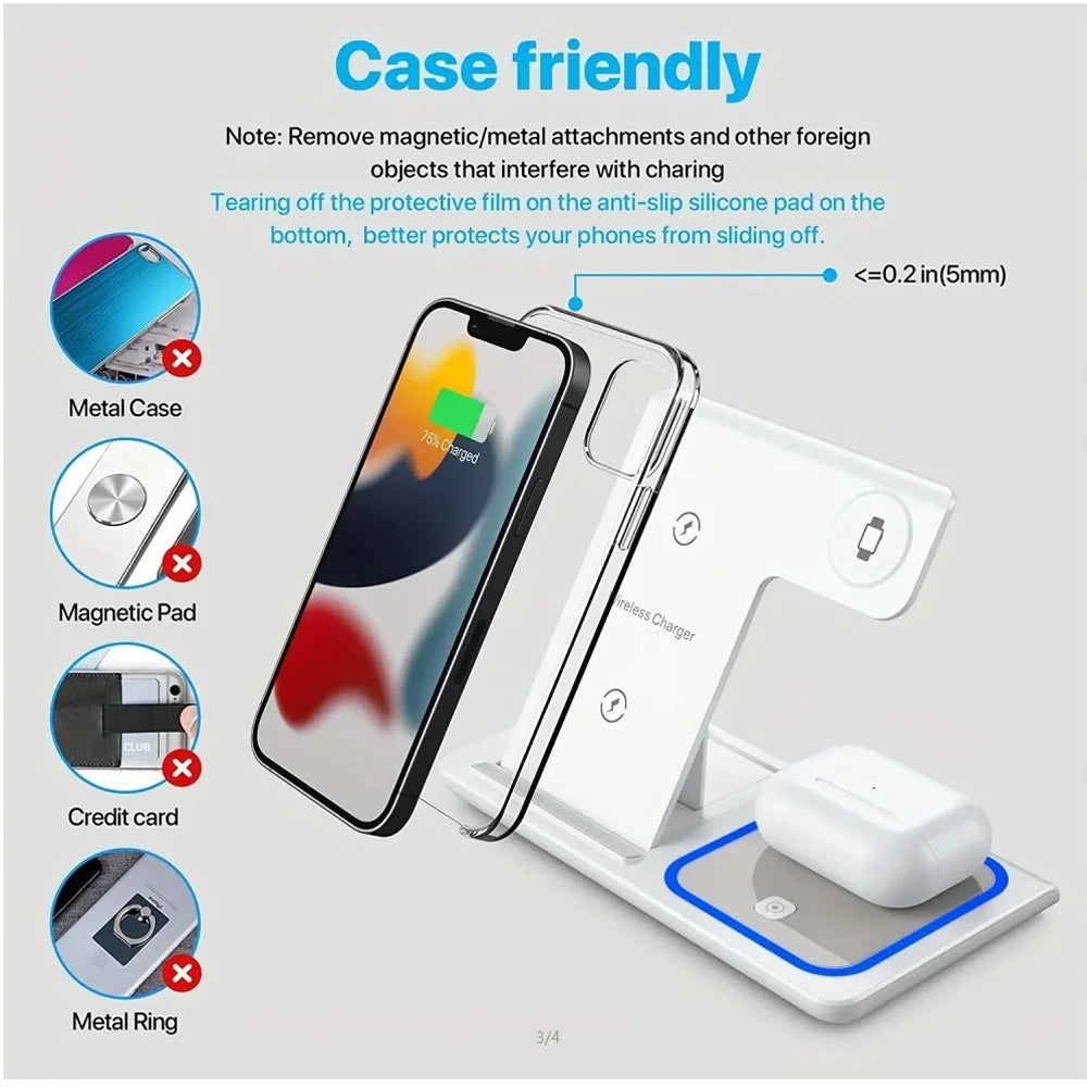 Cargador Inalámbrico LED 3 en 1 Plegable – iPhone 14-17, Apple Watch, AirPods y Samsung