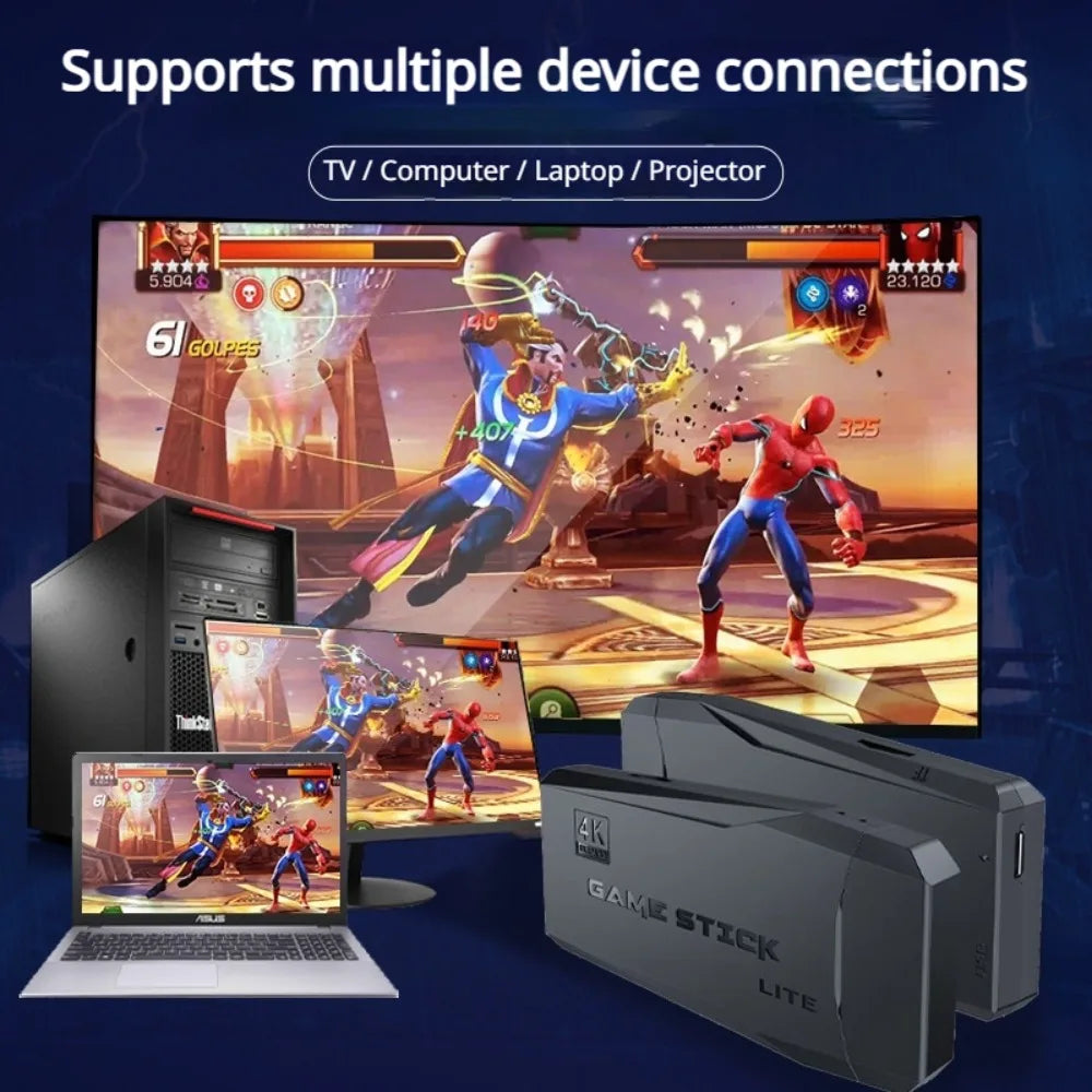 Consola Game Stick 4K HD con Doble Control Inalámbrico 2.4G – Plug & Play con Juegos Retro Clásicos