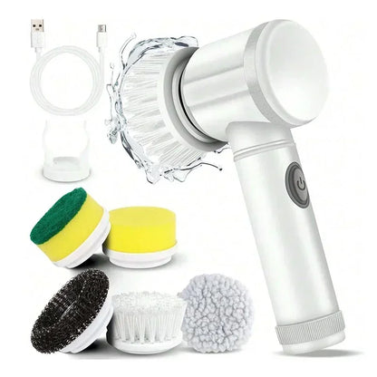 Cepillo Mágico Inalámbrico Giratorio Recargable con 5 Cabezales para Limpieza Profunda de Baño, Cocina y Juntas