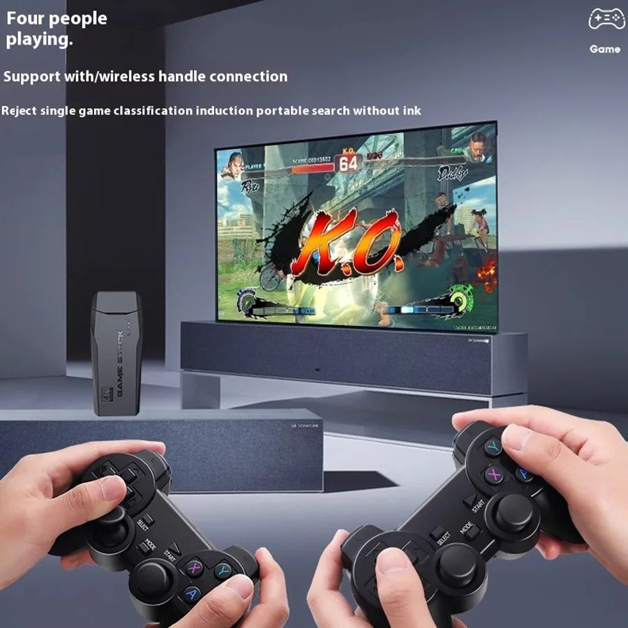 Consola Gaming Stick Basix 4K – Doble Control Inalámbrico 2.4G, 20000+ Juegos Retro, 64GB