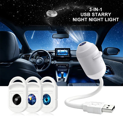Proyector USB Cielo Estrellado 360° – Lámpara Galaxy Ambiente para Auto y Dormitorio