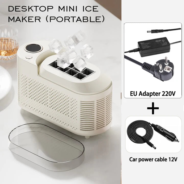 Máquina de Hielo Portátil 220V/110V y 12V – Mini Automática para Hogar, Dormitorio, Oficina y Auto