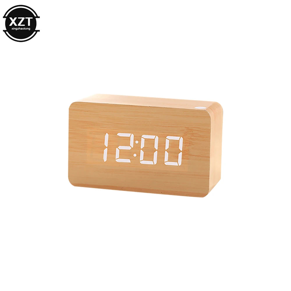 Reloj Despertador LED de Madera con Control de Voz – Digital, USB/AAA para Escritorio