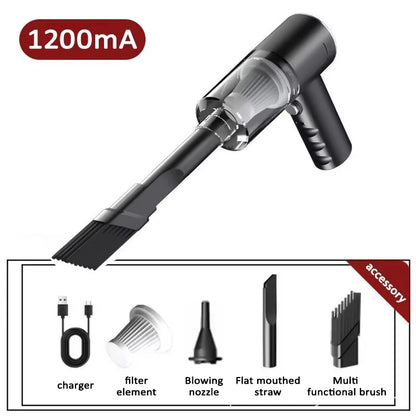 Aspiradora de Auto 3 en 1 – Succión y Soplado Integrado, Carga USB, Filtro HEPA Lavable