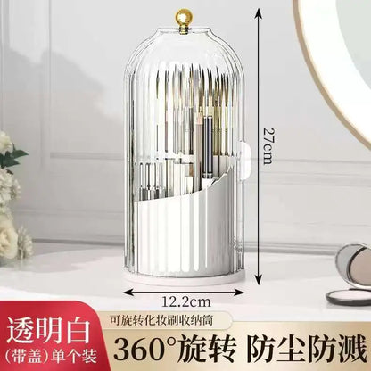 Porta Pinceles de Maquillaje Giratorio 360° con Tapa – Organizador de Lujo para Lápices y Sombras