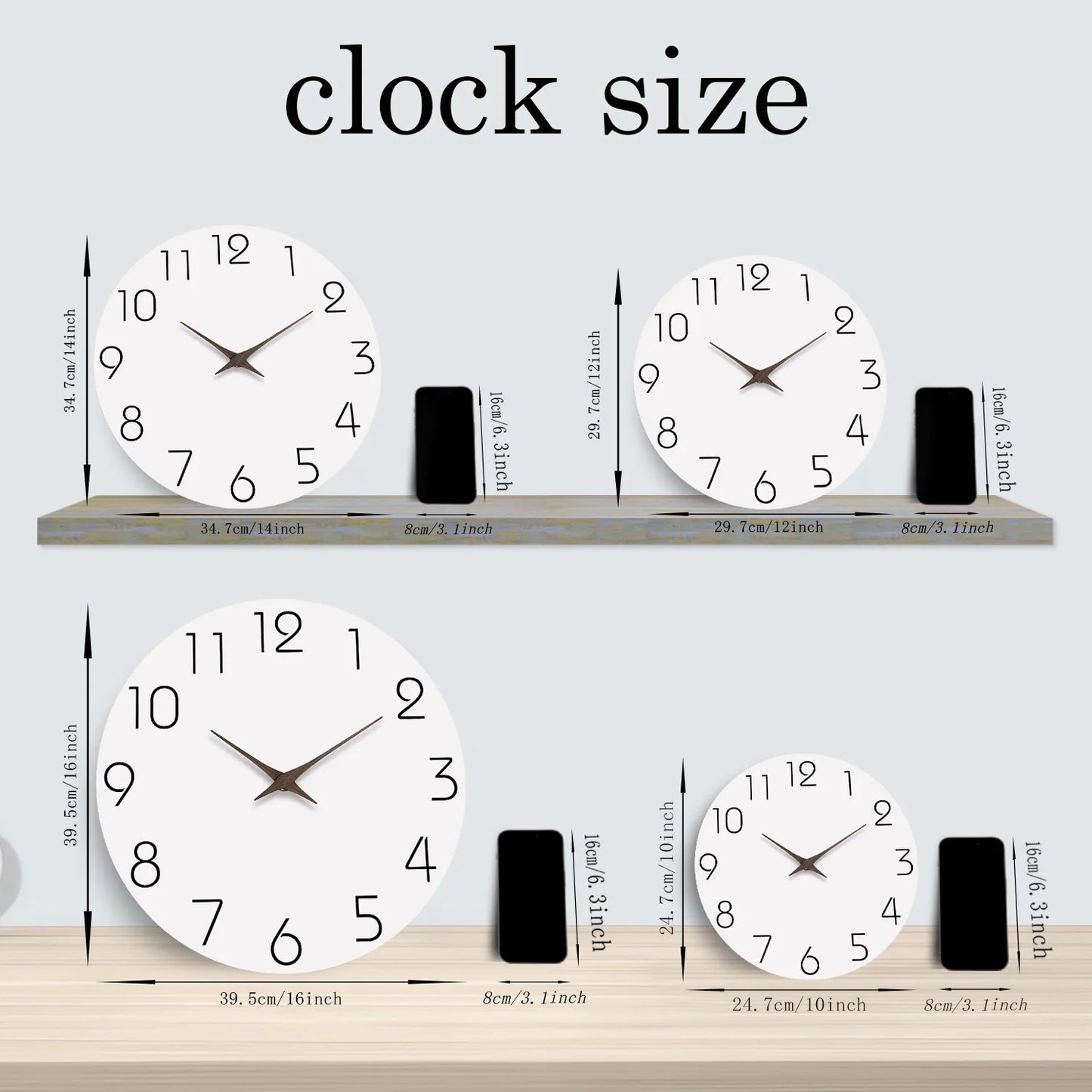 Reloj de Pared Moderno de Madera – Movimiento Silencioso de Cuarzo para Hogar