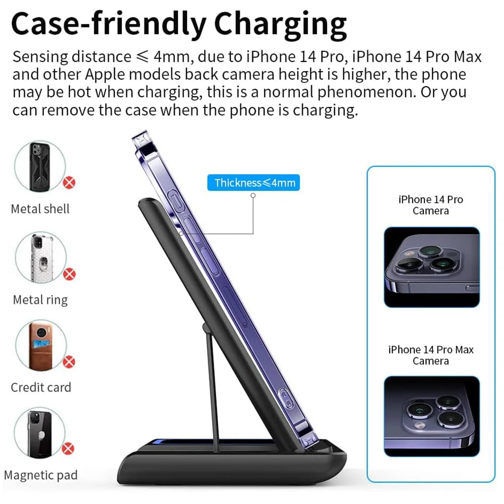 Cargador Inalámbrico 15W 3 en 1 Plegable – Estación de Carga Rápida para iPhone, Apple Watch y AirPods