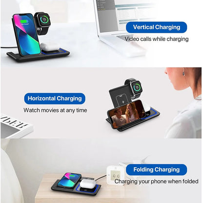 Cargador Inalámbrico 15W 3 en 1 Plegable – Estación de Carga Rápida para iPhone, Apple Watch y AirPods