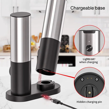 Set de Molinillos Eléctricos de Sal y Pimienta con Luz LED y Carga USB – Grosor Ajustable