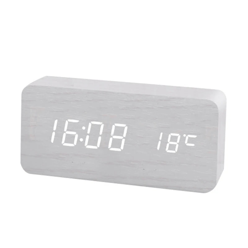 Reloj Despertador Digital de Madera con Temperatura – Para Oficina y Mesita de Noche