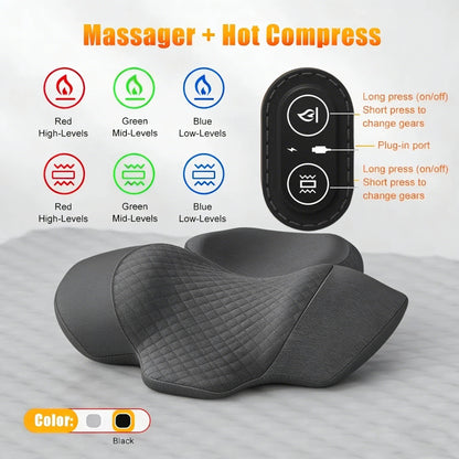 Almohada Masajeadora Cervical Eléctrica con Calor y Vibración – Alivio para Cuello, Espalda y Relajación Muscular