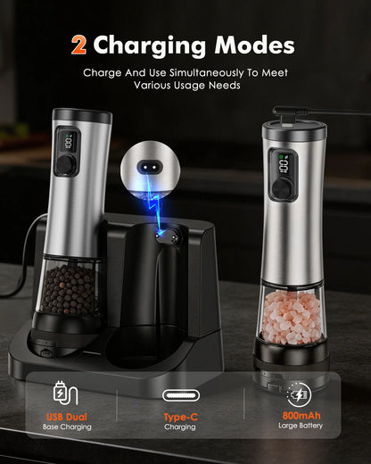 Molinillo Automático de Sal y Pimienta Recargable con Base y Pantalla LED