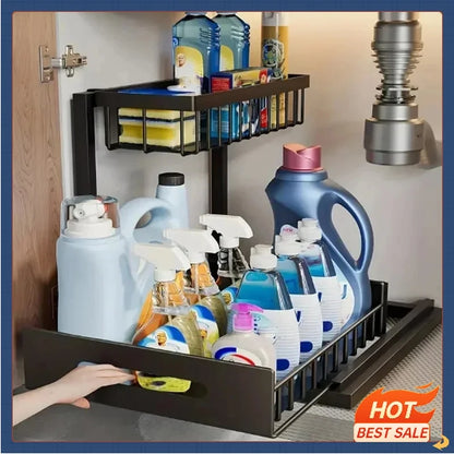 Estante Bajo la Pileta Deslizante 2 Capas – Organizador Práctico para Cocina y Baño