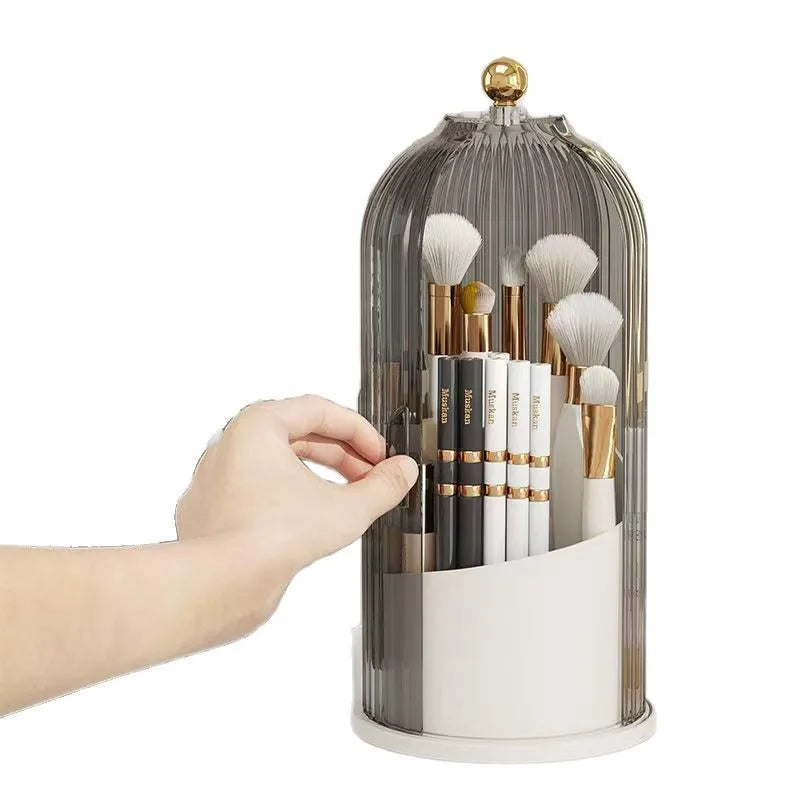 Porta Pinceles de Maquillaje Giratorio 360° con Tapa – Organizador de Lujo para Lápices y Sombras