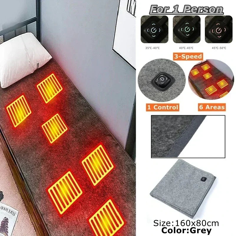Colchón Eléctrico Calefaccionado USB Type-C Individual – Lavable y Portátil para Dormitorio y Oficina